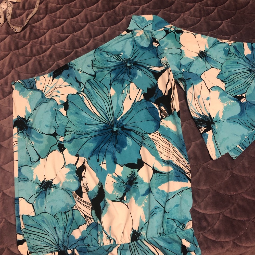 Floral Blue and White Blouse